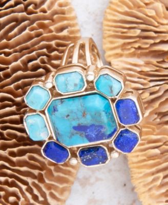 Duality Blue Lapis and Turquoise Golden Statement Ring