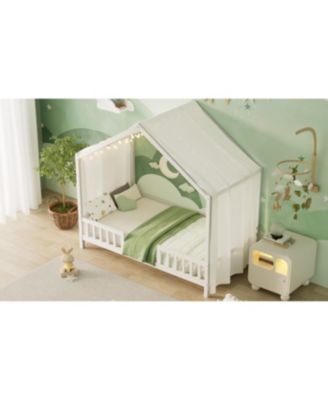 Streamdale Montessori Floor Bed with Canopy, Twin Bed Frame for Kids