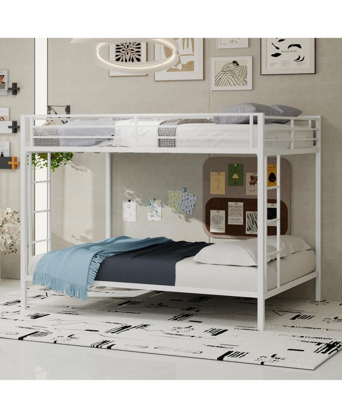 Streamdale Furniture Streamdale Multi-Functional Square Tube Iron Bunk Bed, Full Over Full, White