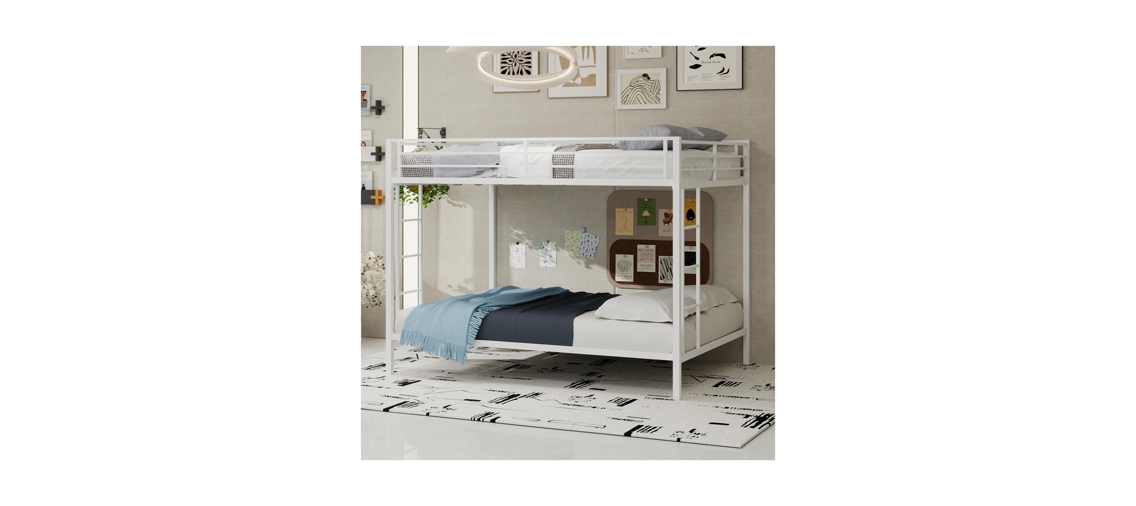 Streamdale Furniture Streamdale Multi-Functional Square Tube Iron Bunk Bed, Full Over Full, White
