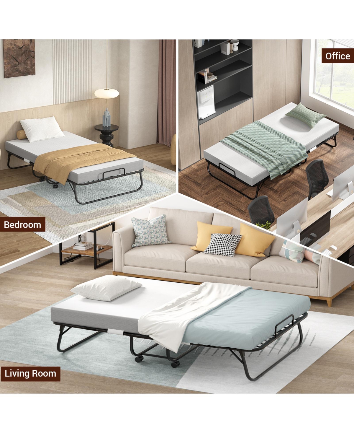 Aheaplus 38" Twin Size Folding Bed with 4.5" Memory Form Mattress and Sturdy Metal Frame