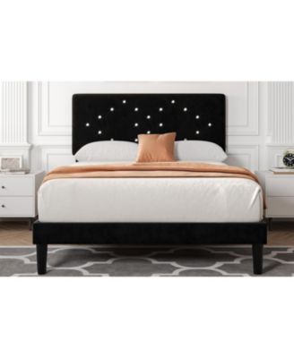 Full Size Upholstered Platform Bed with Button Tufted Headboard, Under Bed Storage, Sturdy Wood Slats