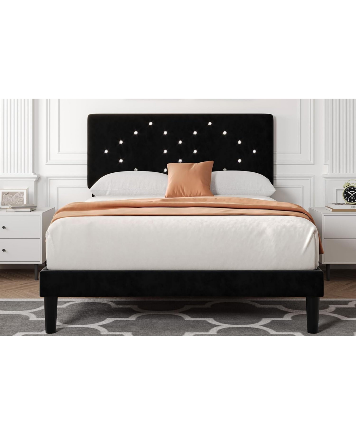 gaomon Full Size Upholstered Platform Bed with Button Tufted Headboard, Under Bed Storage, Sturdy Wood Slats