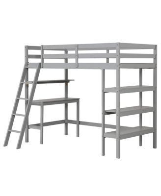 Twin Size Solid Wood Loft Bed w/ Desk & Bookshelves Ladder & Guardrails