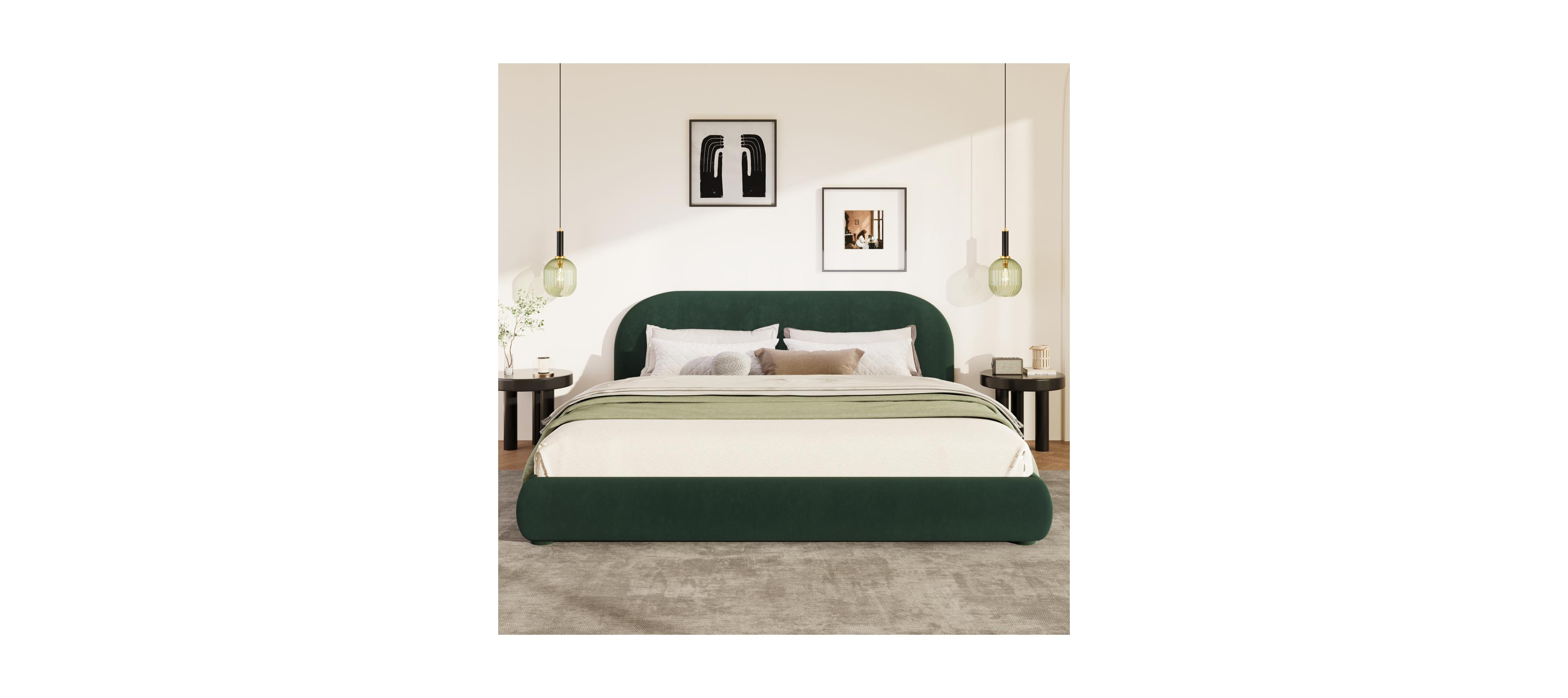 Streamdale Furniture Dark Green Velvet Soft Bed, King