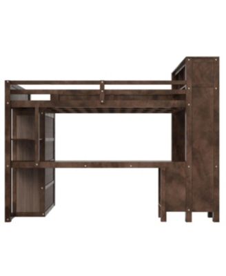 Wooden Queen Loft Bed with Wardrobe, Desk, Storage Headboard