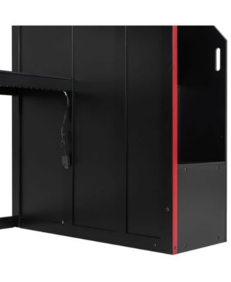 Gaming Loft Bed with Desk and Storage, LED Lights, Twin