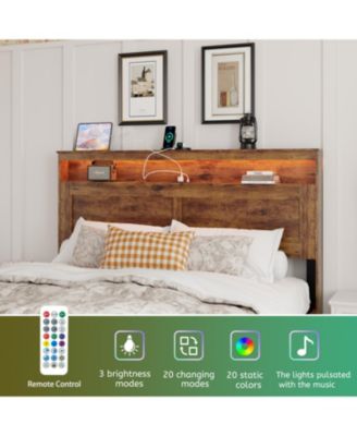 Streamdale Queen Bed Frame w/ LED Headboard, USB Ports & Under Bed Storage