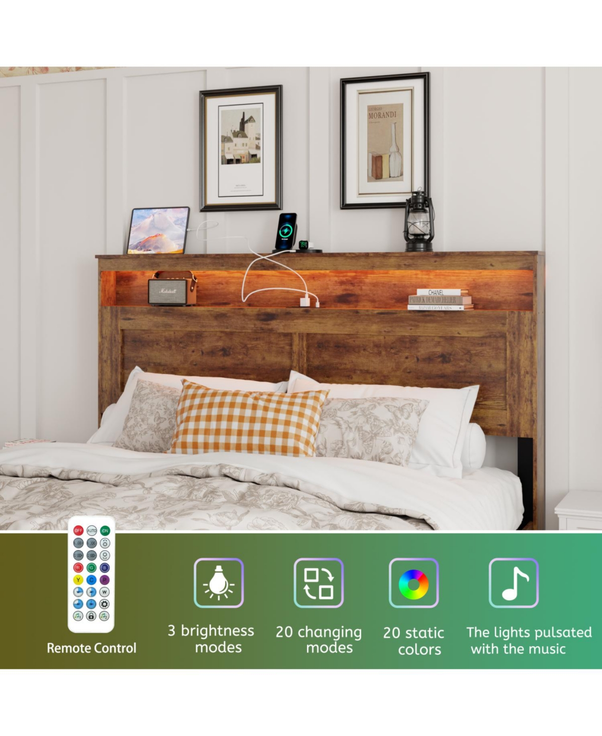 Streamdale Furniture Streamdale Queen Bed Frame w/ Led Headboard, Usb Ports & Under Bed Storage