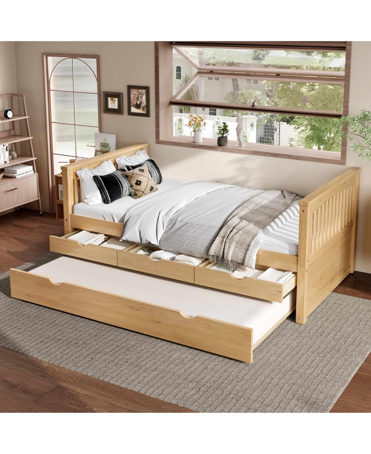 Streamdale Furniture Twin Platform Bed with Drawers, Solid Wood Daybed, No Spring Box Needed, Natural