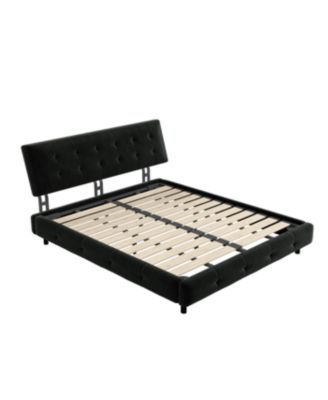 Queen Size Pine Wood and Metal Frame Bed Frame with Tufted Headboard, Chenille Platform Bed