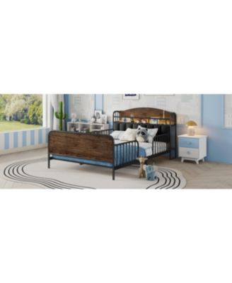 Streamdale Full Size Metal Platform Bed Frame with Storage Headboard, Black