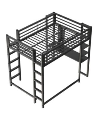 Streamdale Loft Bed with Desk, Full Size Metal Loft Bed Frame, Black