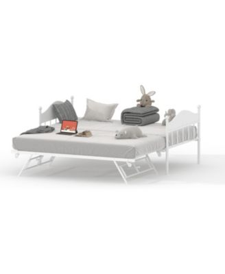 Metal Twin Bed Frame with Pop-Up Foldable Trundle, Sofa Bed with Stylish Headboard