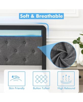 Queen Upholstered Platform Bed Frame with LED Lights 2 Drawers Button Tufted Headboard Strong Metal Slats