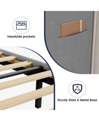 King Size Upholstered Bed Frame Wingback Headboard Velvet Platform No Box Spring Needed Durable Wood Slats Light Grey