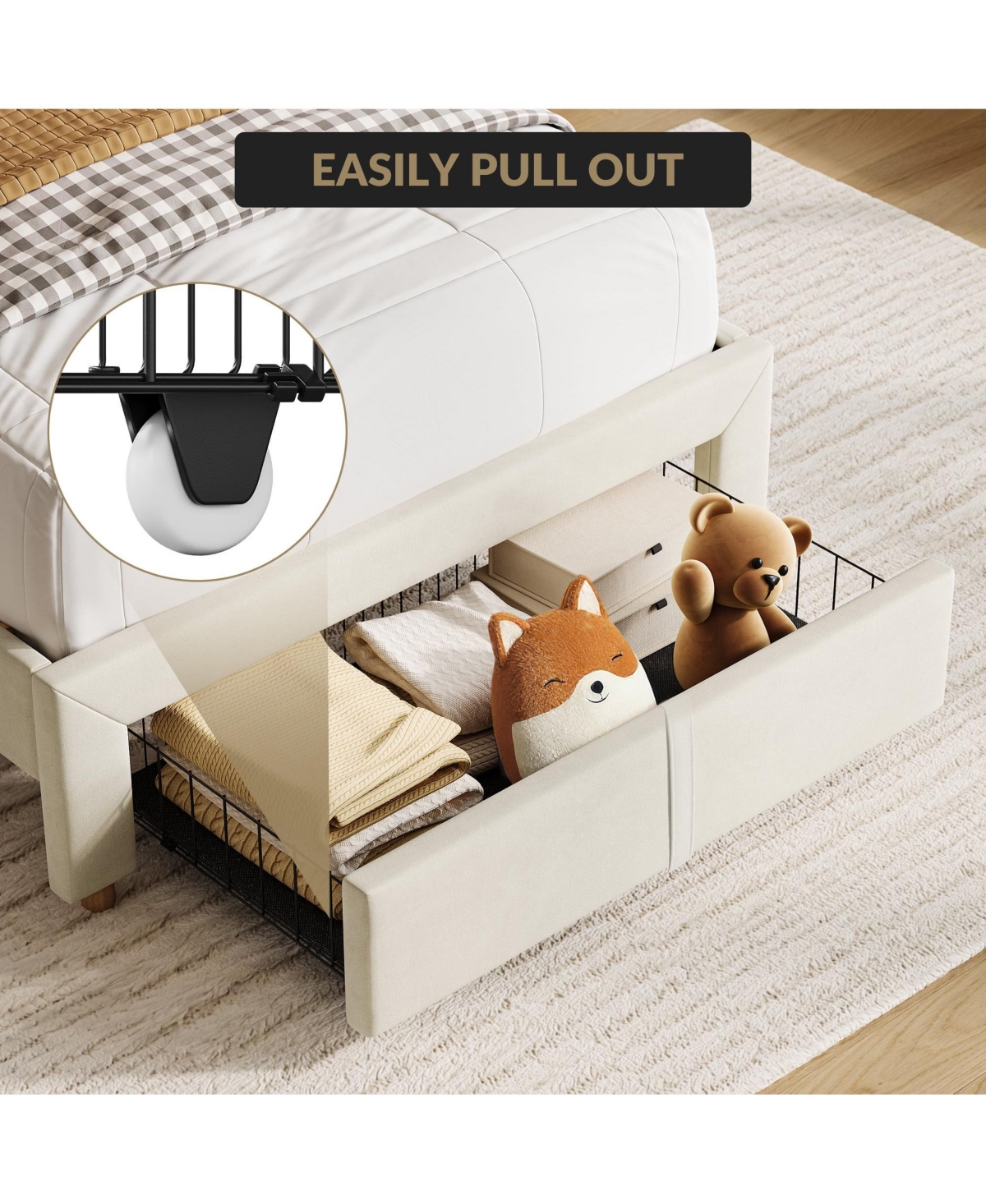 gaomon Easy Assembly Twin Size Bed Frame Upholstered Platform Bed Space Saving, for Living Room, Guest Room