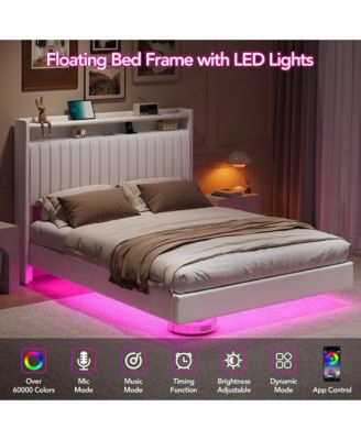 Size Floating Bed Frame with RGB LED Lights & Charging Station