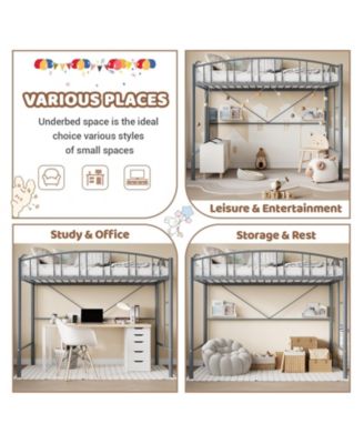 Loft Bed Twin Size, Heavy Duty Metal Loft Bed Frame with Arched Guardrail and Safety Ladder