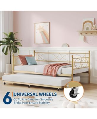 Metal Twin Daybed and Trundle Set, Day Bed Sofa Bed Frame with Steel Slat Support, Multifunctional Daybed Frame