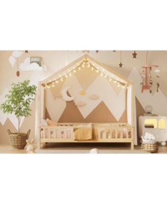 Streamdale Montessori Floor Bed with Canopy, Twin Bed Frame for Kids