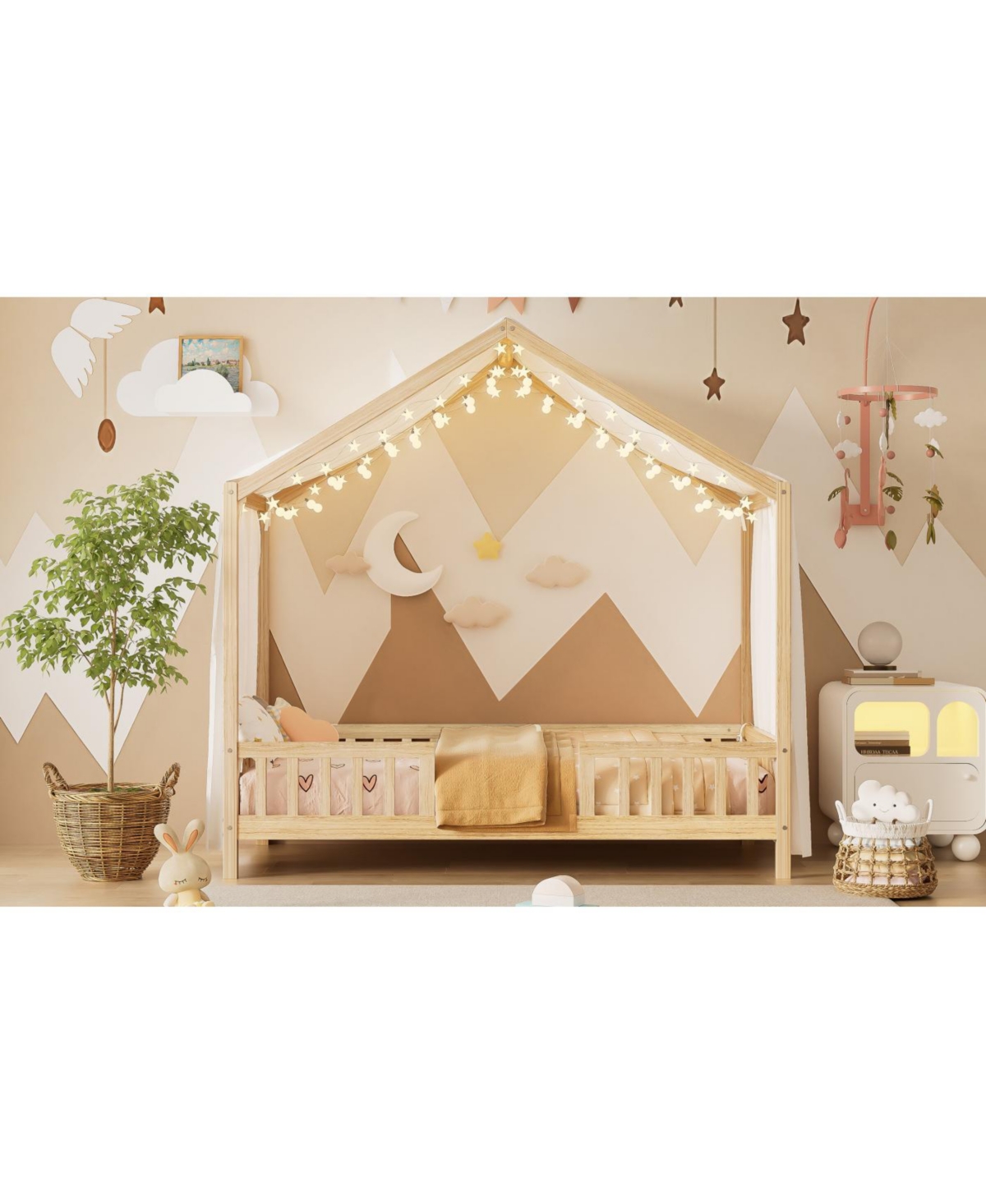 Streamdale Furniture Montessori Floor Bed with Canopy, Twin Frame for Kids