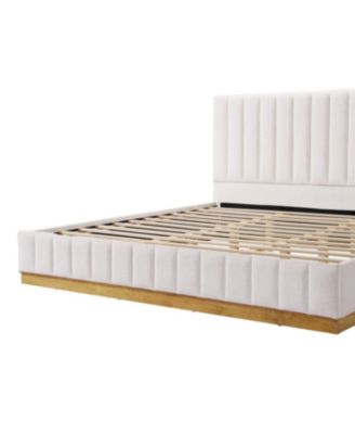 Streamdale King Size Linen Upholstered Bed Frame with Solid Wood Base, Beige