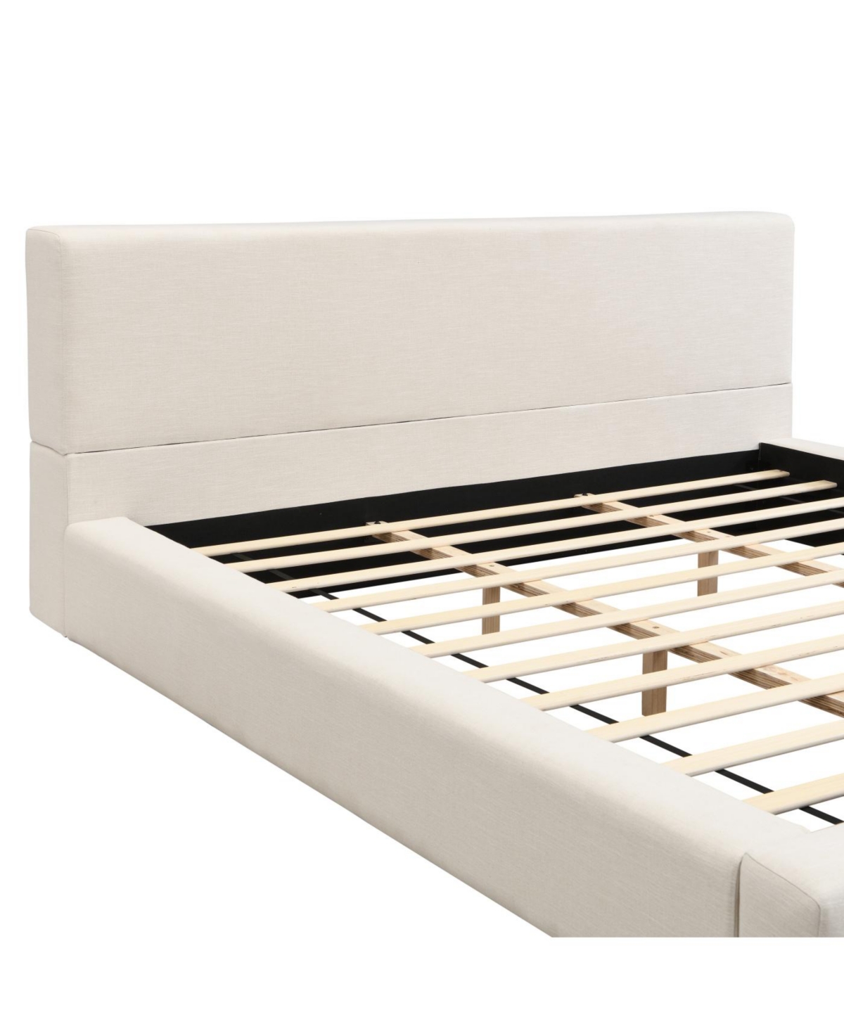 Streamdale Furniture Streamdale King Size Beige Linen Upholstered Platform Bed with Thick Headboard/Footboard