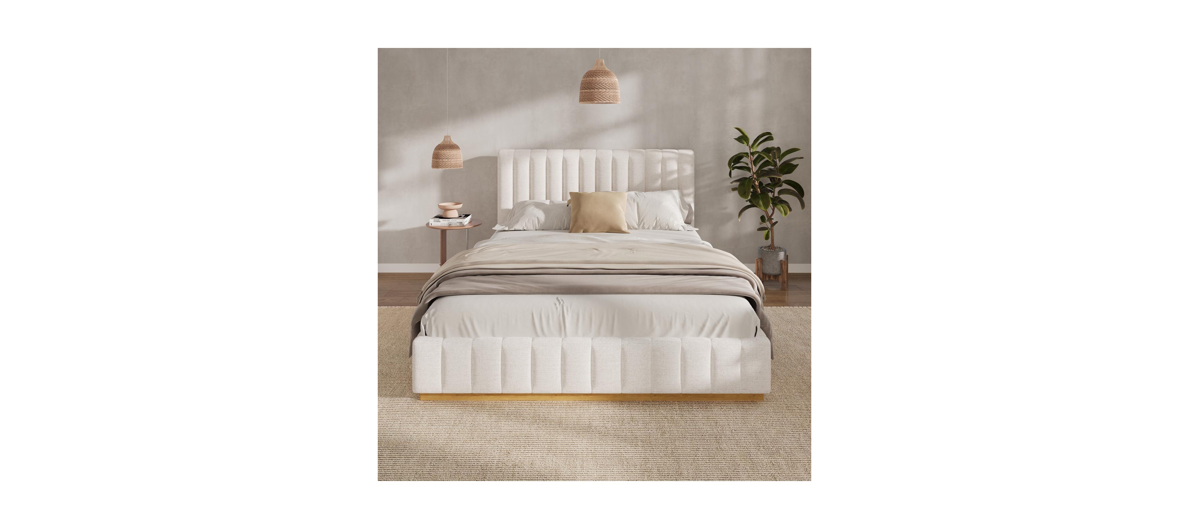Streamdale Furniture Queen Size Linen Upholstered Bed Frame with Solid Wood Base