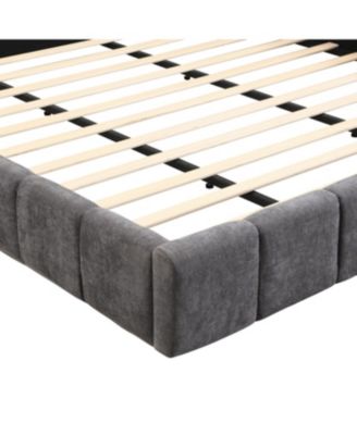 Elegant Beige Chenille Upholstered Bed with Checkerboard Design, King, Grey