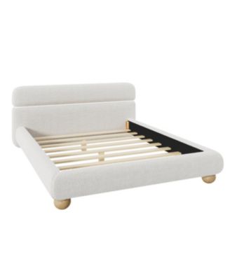 Contemporary White Teddy Fleece Upholstered Bed, Queen Size