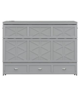 Queen Size Murphy Bed with Large Drawers and USB, Brushed Gray