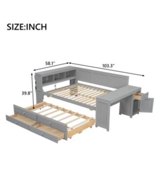 Streamdale Full Size Daybed with Storage, Drawers, Trundle, Charging Station, LED, Desk, Cabinet
