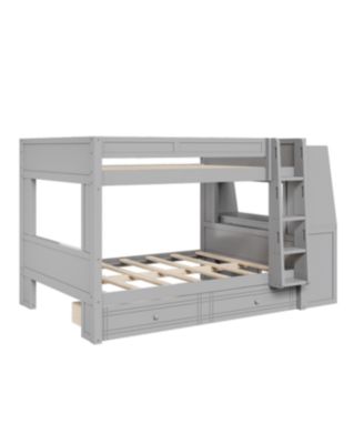 Full size Multifunctional Bunk Bed with Desk and Bookshelves, Drawers, Gray