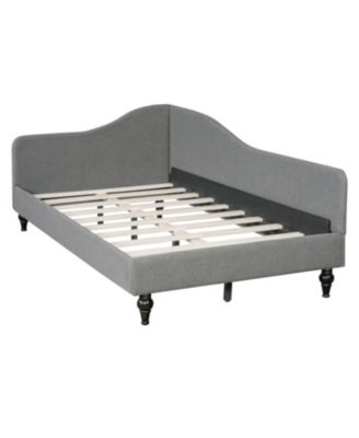 Twin Size L-Shaped Linen Daybed, with Solid Wood Legs, Gray