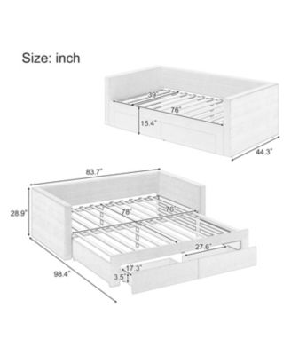 Twin Upholstered Daybed with Trundle, Extendable Twin to King