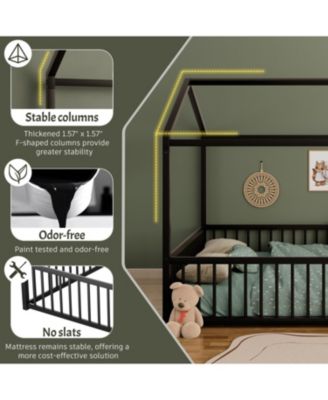 Montessori Metal House Bed Frame - Kids/Toddler, No Slats, Black