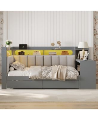 Streamdale Gray Daybed: Storage, Charging, LED, Desk, Upholstered