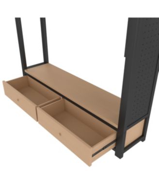 Streamdale Queen Loft Bed Frame with Wardrobe & Storage Shelves, Black