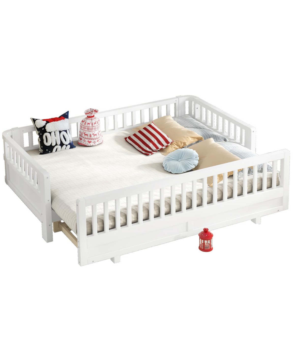 Streamdale Furniture Streamdale Twin Xl Platform Bed with Guardrails, Solid Wood, Converts to Queen