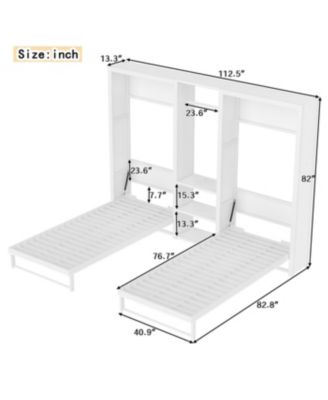Twin Murphy Bed with Wardrobe, Shelves & Power Outlets, White