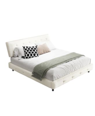 Streamdale King Size Bed Frame with Tufted Headboard and Cloud Pillow Design, Beige/White