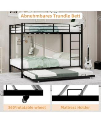 Durable Square Tube Iron Bunk Bed with Safety Rails - Full Size