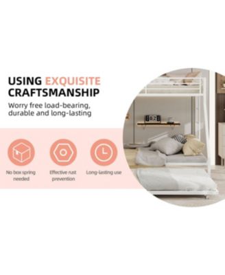  High-Stability Square Tube Bunk Bed with Ladder & Trundle - White