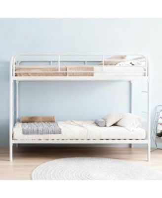 Metal Twin Over Twin Bunk Bed with 2 Ladders & Guardrail, White