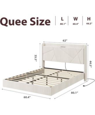 Floating Upholstered Bed Frame with RGB LED Lights, Charging Station, Storage Headboard & Button Tufted Design