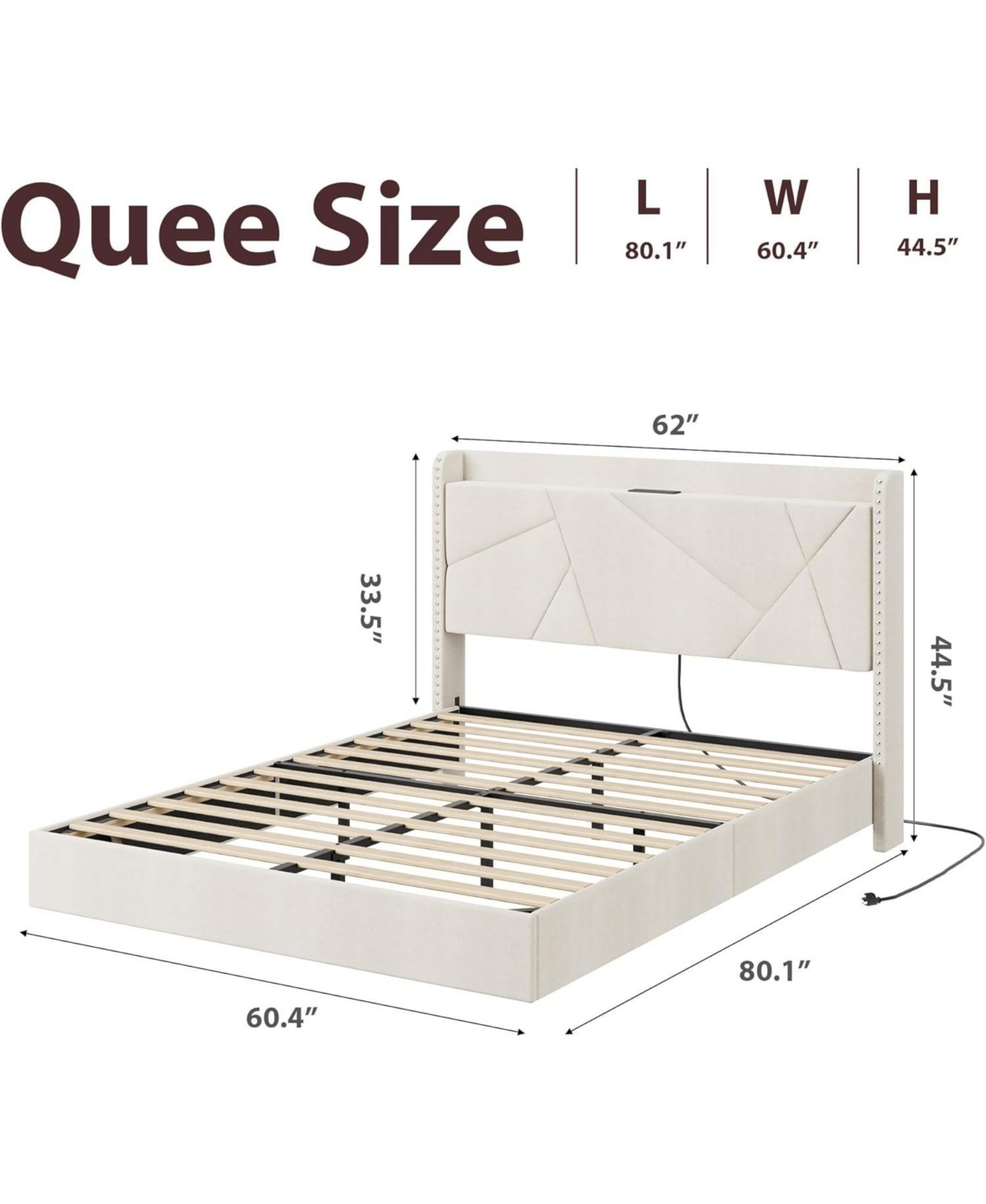 Gaomon Floating Upholstered Bed Frame with Rgb Led Lights, Charging Station