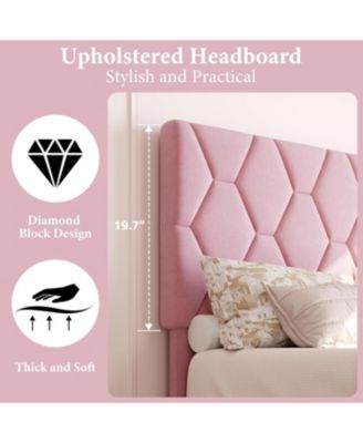 Platform Bed Frame with Upholstered Headboard, Wood Slats Support, No Box Spring Needed, Noise-Free & Easy Assembly