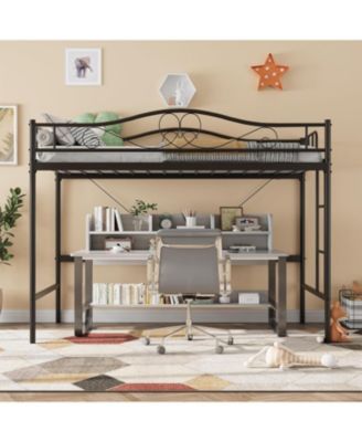 Twin Size Metal Loft Bed with Ladder and Full-Length Guardrail, Heavy Duty Space-Saving Loft Bed Frame 400 Lbs Capacity, Noise-Free