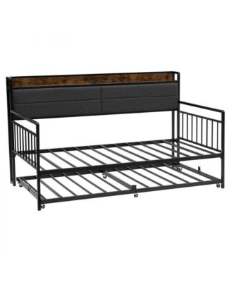 Metal Daybed with Trundle and Built-in Charging Station